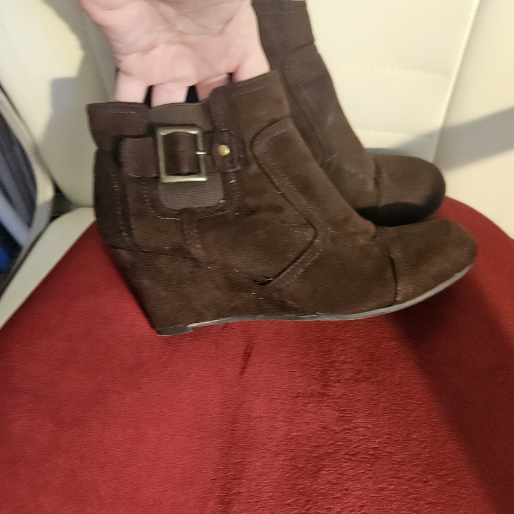 Brown Suede Wedge Ankle Boots